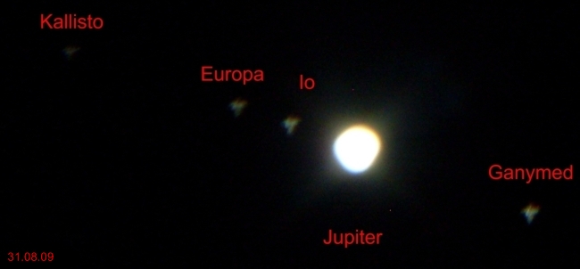 Reales Bild Jupiter Monde Anordnung